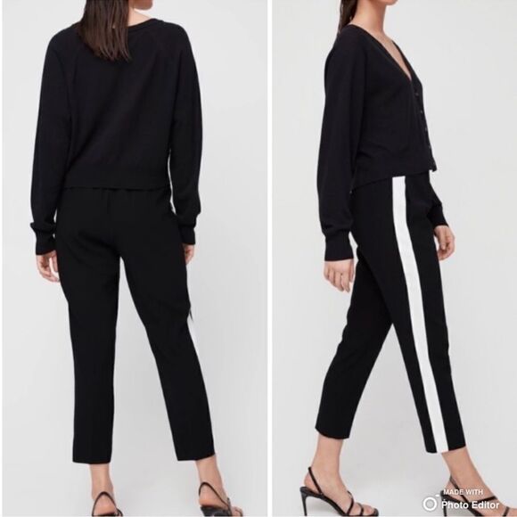 Aritzia Babaton Dexter Pants Pull-on Black White Stripe Tuxedo Trousers 0 - Picture 1 of 8